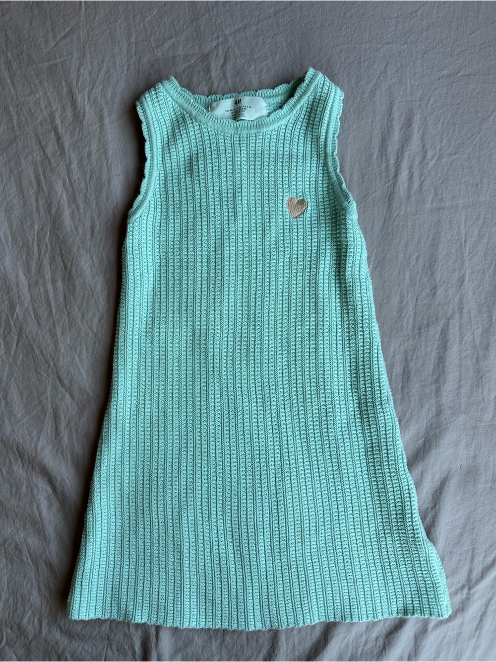 H&M Mint Ribbed Sleeveless Dress with Heart Accent